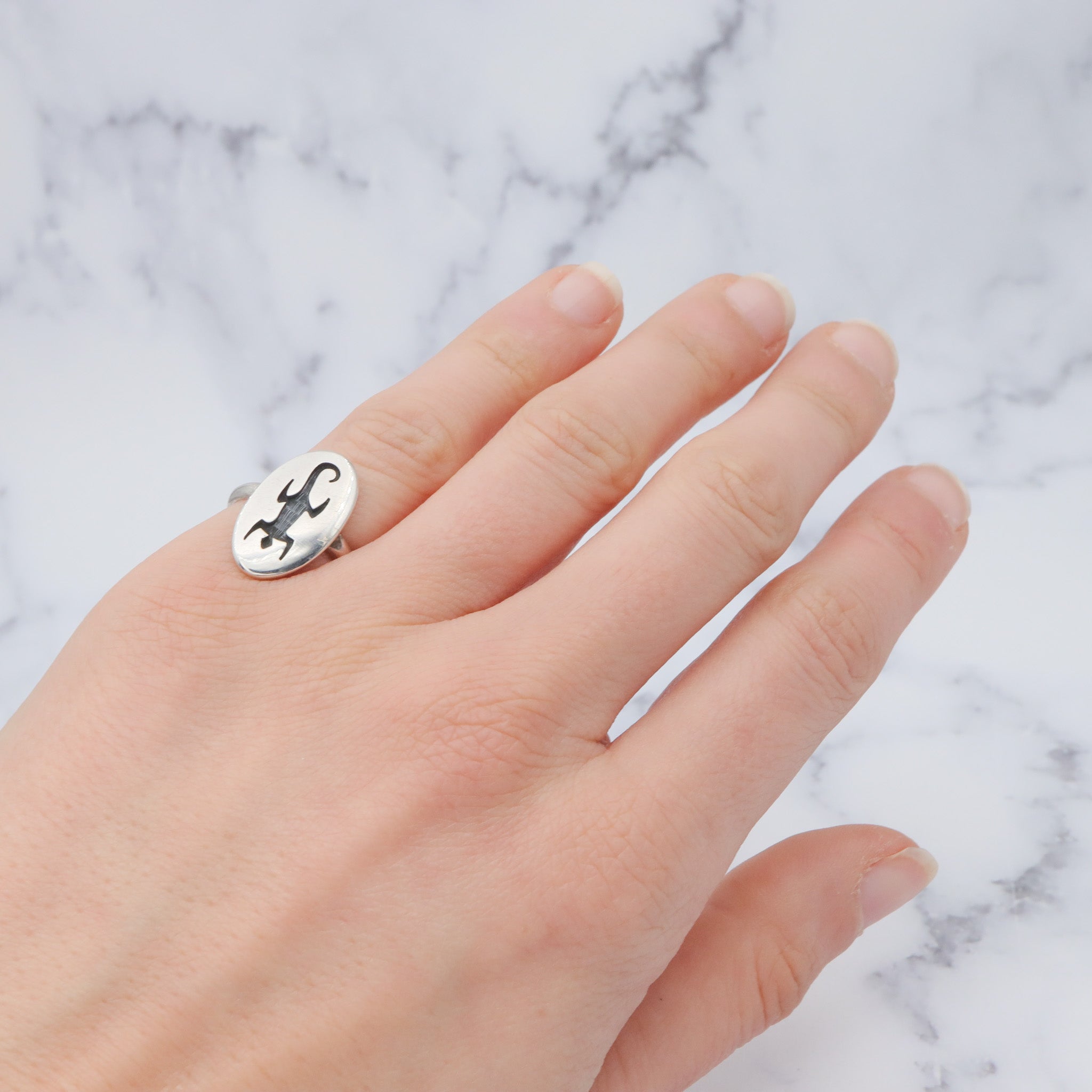 Vintage Native American sterling lizard cut out ring by Hopi artist Loren Phillips, sz 5.5